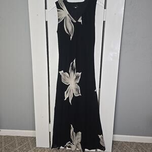 Lapis Black Floral Semi Sheer Chiffon Fitted Black Maxi Dress Med Petite Y2K 90s